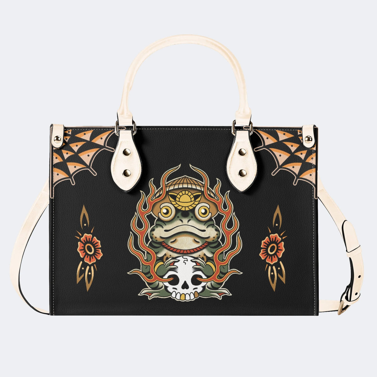 Japanese Style Frog Print - Leather Handbag