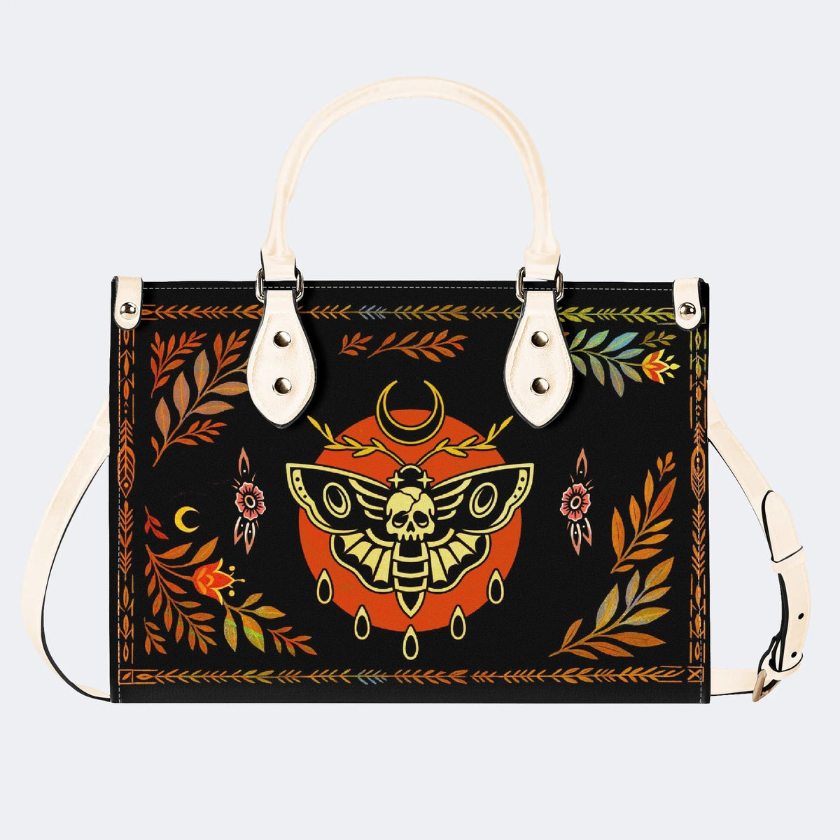 Death Moth Leaf Print - Leather Handbag