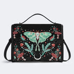 Green Moth In Mushroom Bush - Leather Satchel Bag
