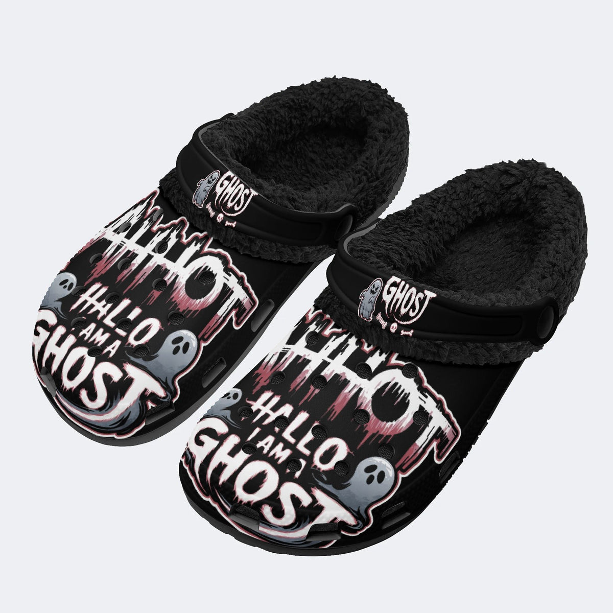 Spooky Ghost Script - Fur Lined Slippers/Sandals