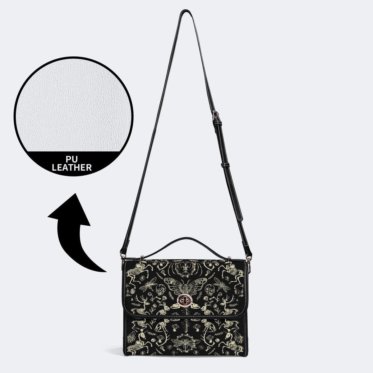 Dark Cottagecore Forest Animal Bones Print - Leather Satchel Bag