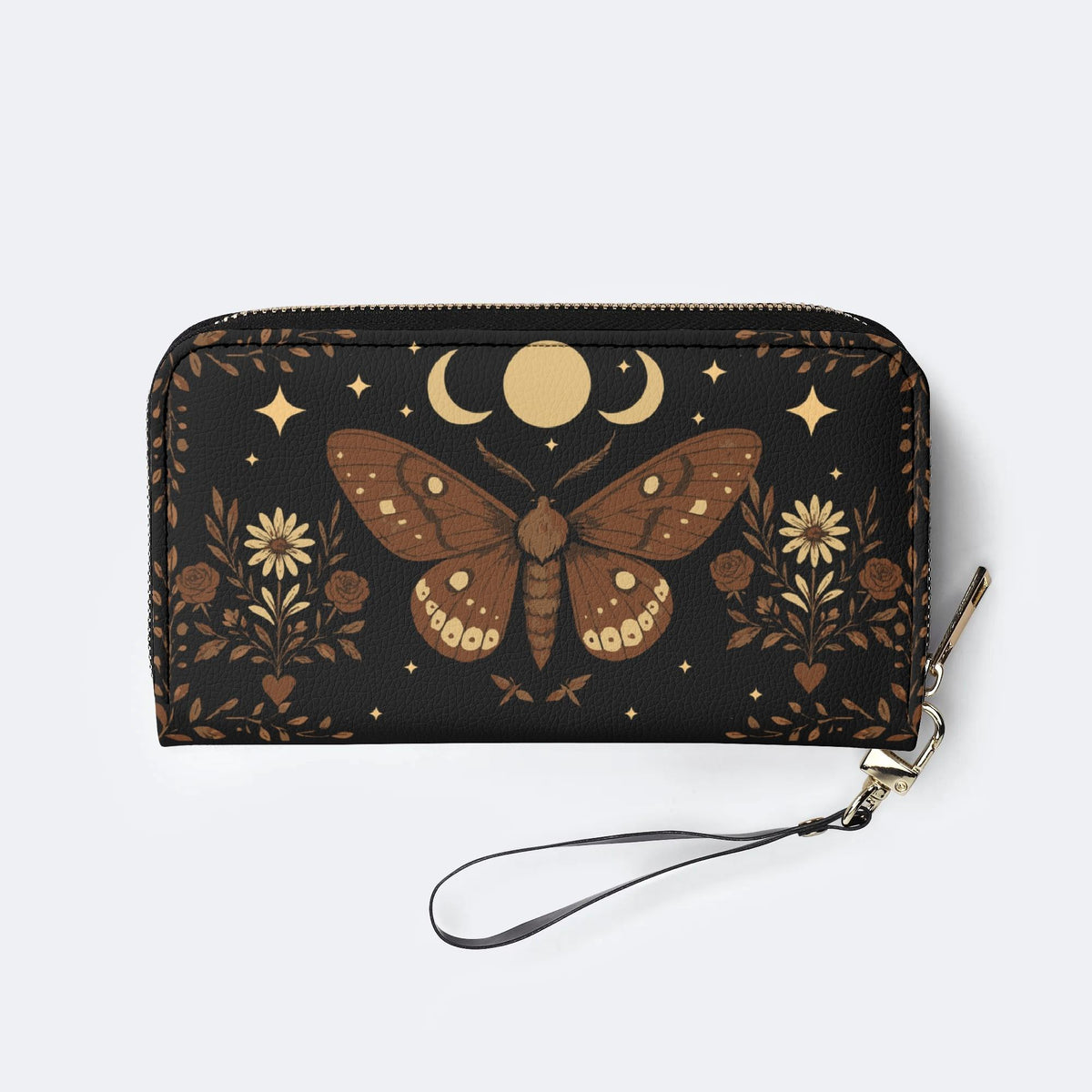 Moth And Moon Print - Leather Wallet