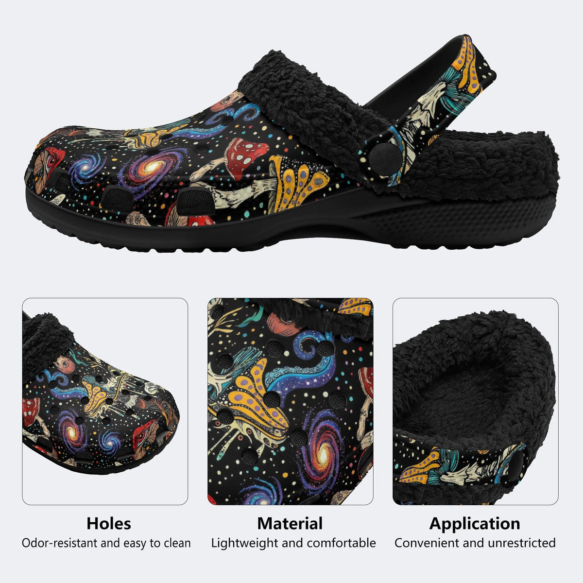 Gothic Psychedelic Mushroom Space Galaxy - Fur Lined Slippers/Sandals