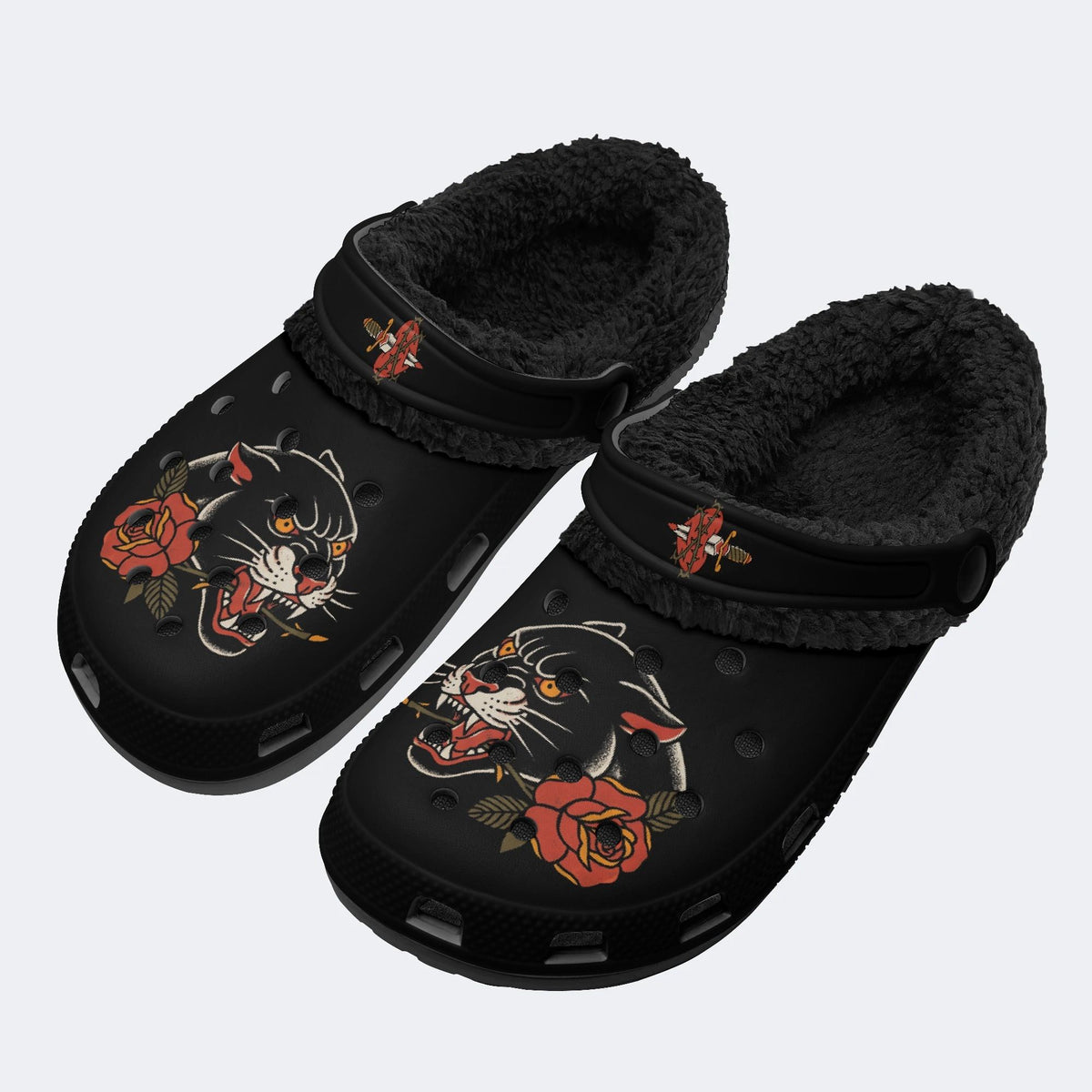 Panther Rose Tattoo - Fur Lined Slippers/Sandals
