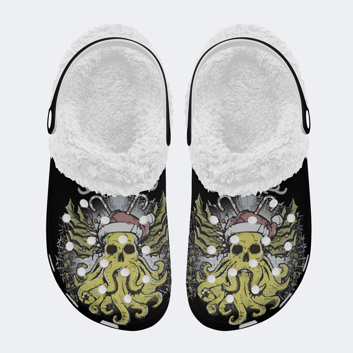 Christmas Octopus Print - Fur Lined Slippers