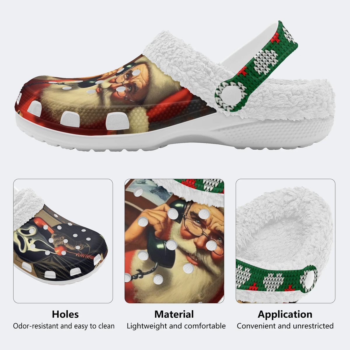 Santa Claus Ghostface Print - Fur Lined Slippers/Sandals