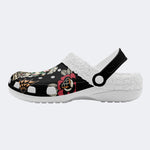 Traditional Skull & Frog Print - Fur Lined Slippers/Sandals