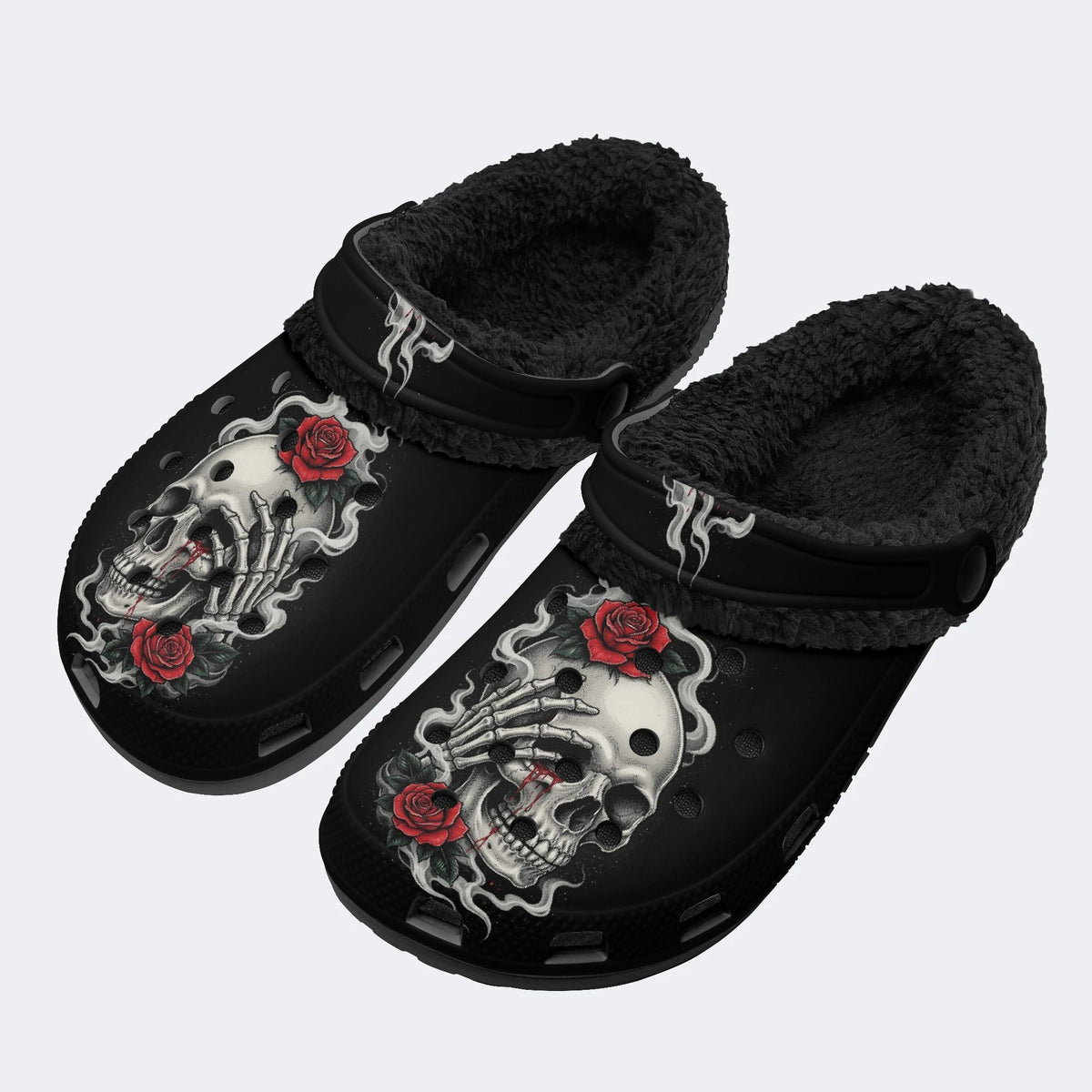 Gothic Smoke Rose - Fur Lined Slippers/Sandals