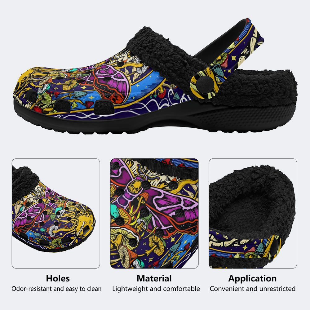 3D The Moth Skull Print - Fur Lined Slippers/Sandals