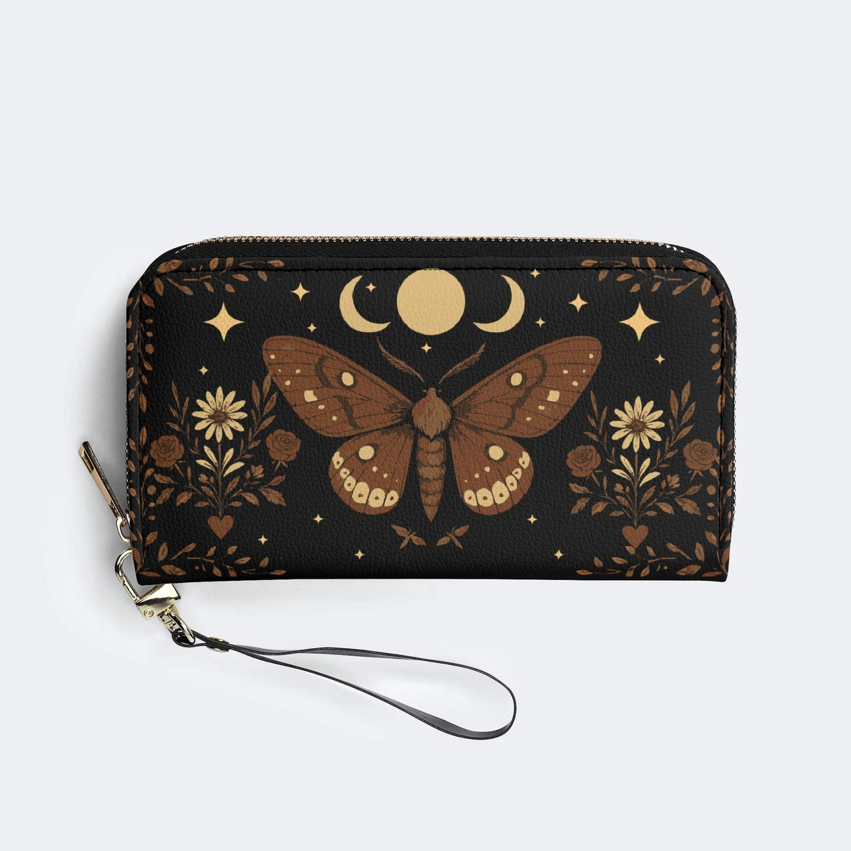 Moth And Moon Print - Leather Wallet