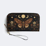 Moth And Moon Print - Leather Wallet