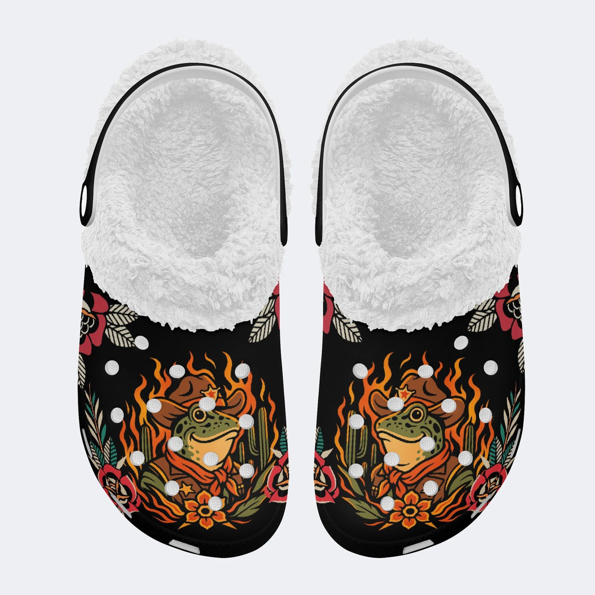 Flame Cowboy Frog Print - Fur Lined Slippers/Sandals