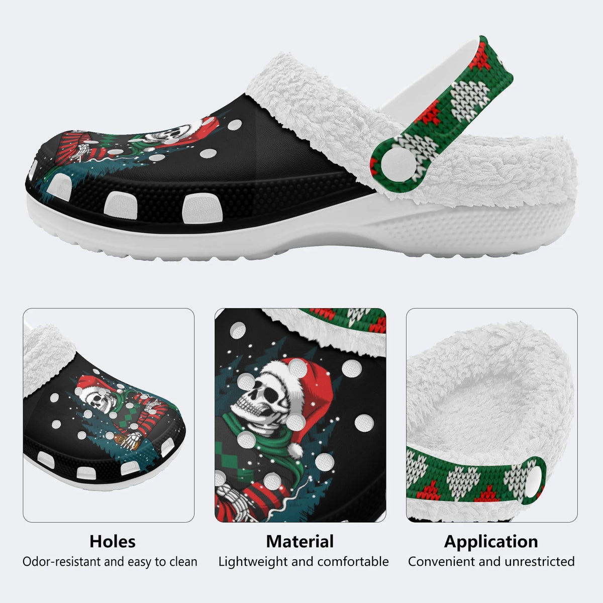 Horror Christmas Skull Print - Fur Lined Slippers/Sandals