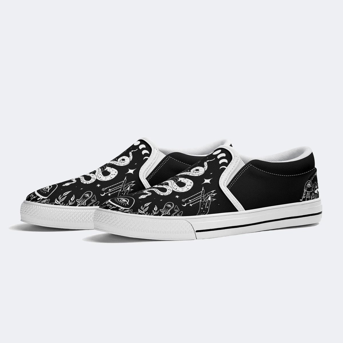 Classic Black And White Snake Print - Slip On Shoes