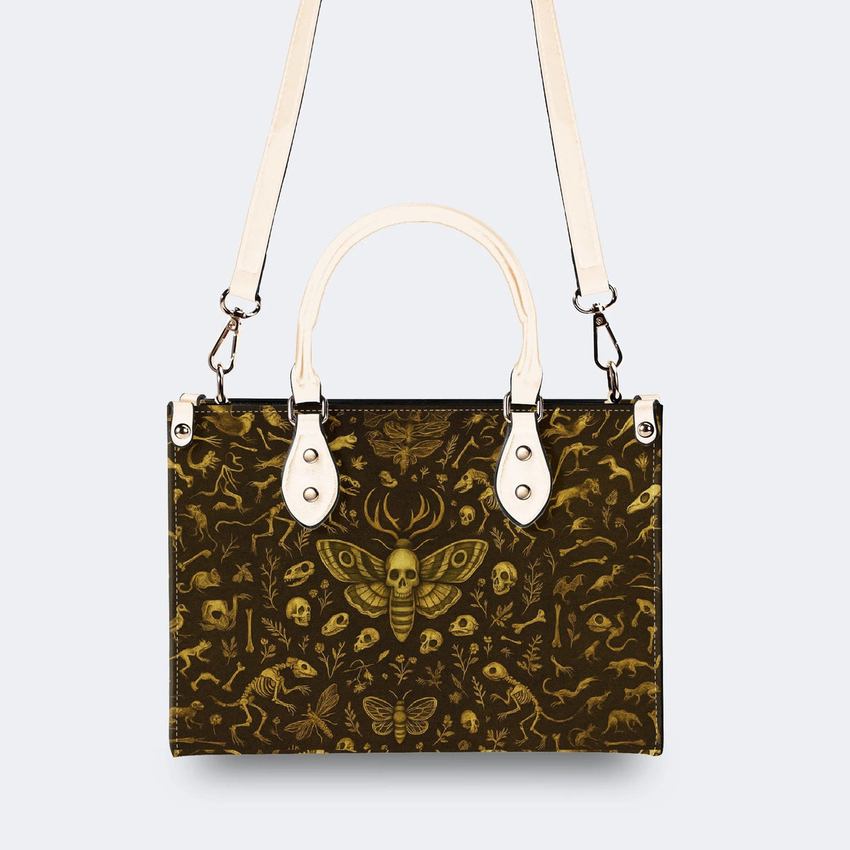Death Moth And Animal Skeleton - Leather Handbag