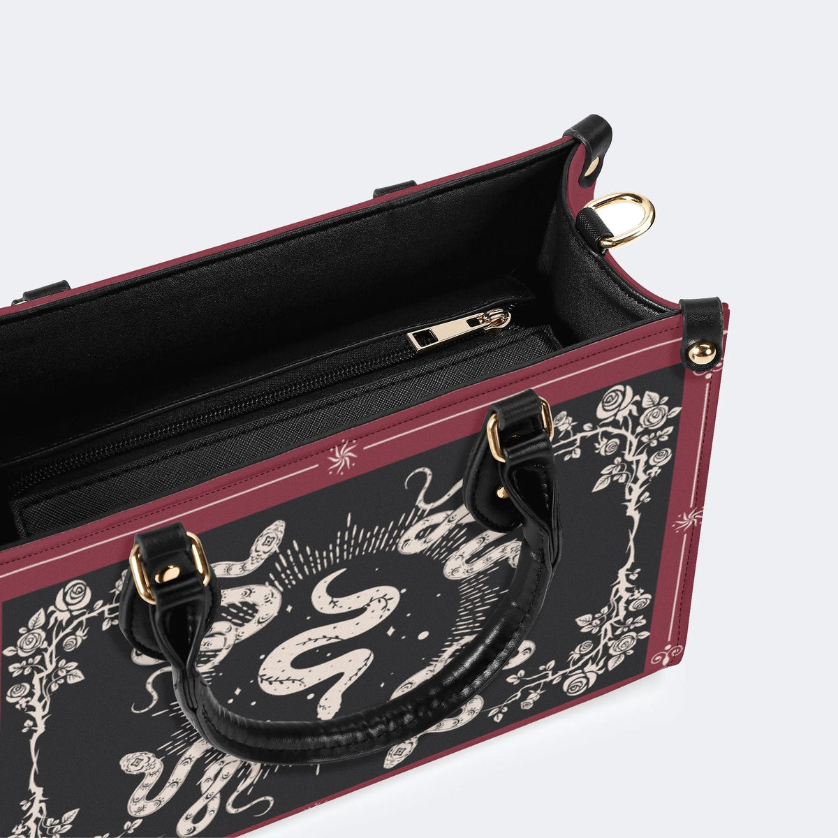 Inscribed Viper Print - Leather Handbag