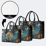 Mystical Astrological Symbols Print - Leather Handbag