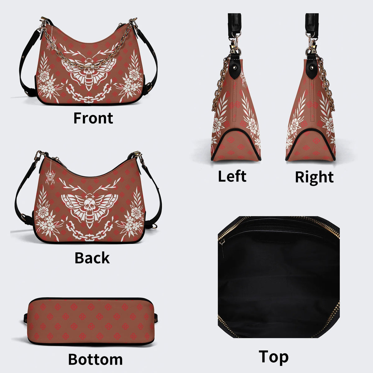 Classic Death Moth Vintage Print - Leather Crossbody Bag