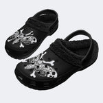 Gothic Death Moth Crossbones Moon - Fur Lined Slippers/Sandals