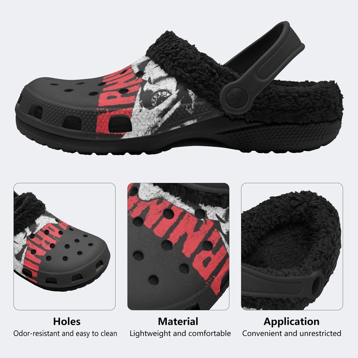 Grunge Red Skull - Fur Lined Slippers/Sandals