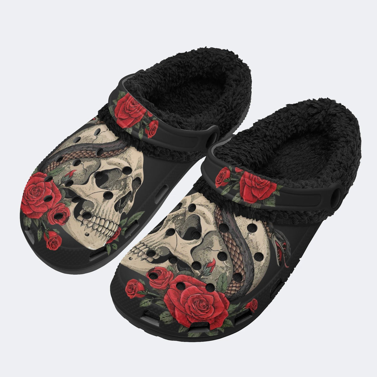Bloody Rose Skull - Fur Lined Slippers/Sandals