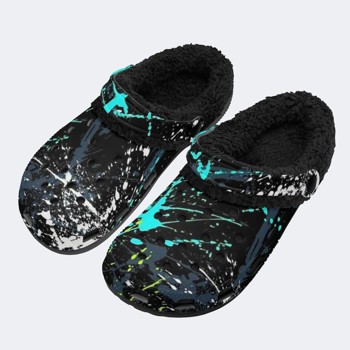 Punk Neon Paint Splash - Fur Lined Slippers/Sandals