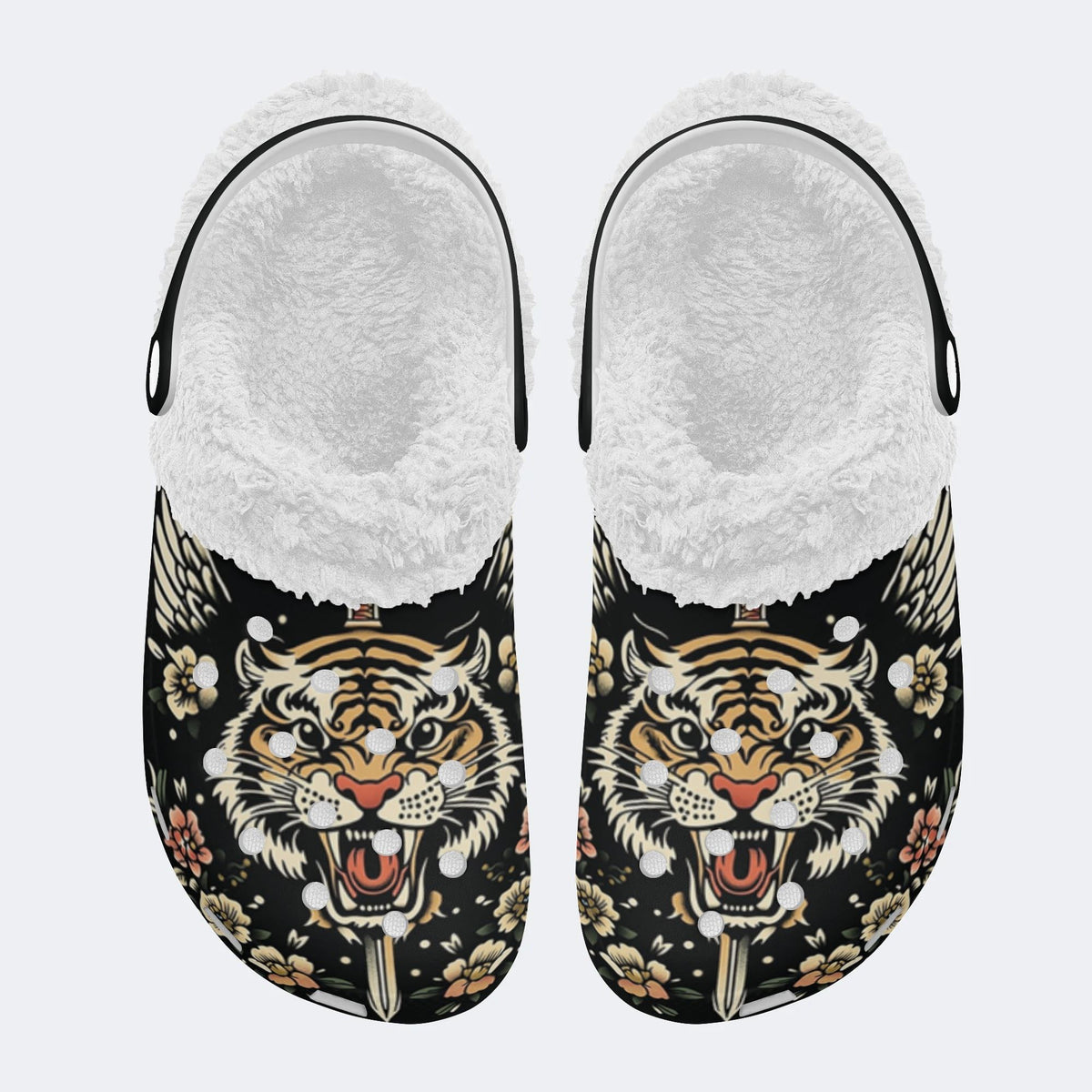 Vintage Tiger Funny Print - Fur Lined Slippers/Sandals