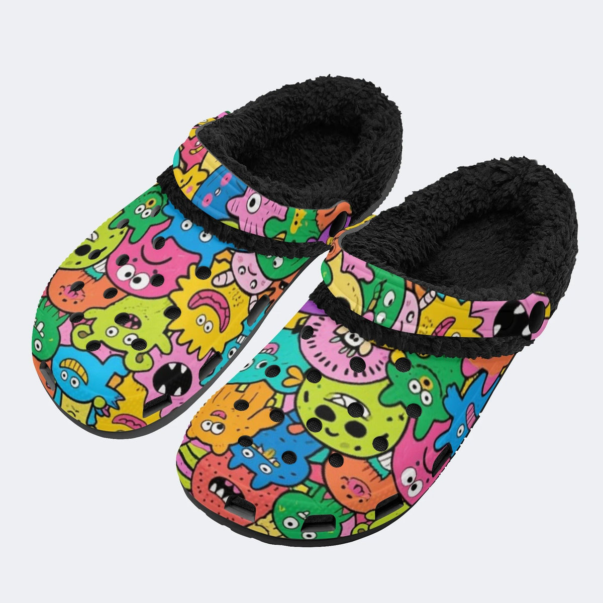 Vibrant Funny Monsters - Fur Lined Slippers/Sandals
