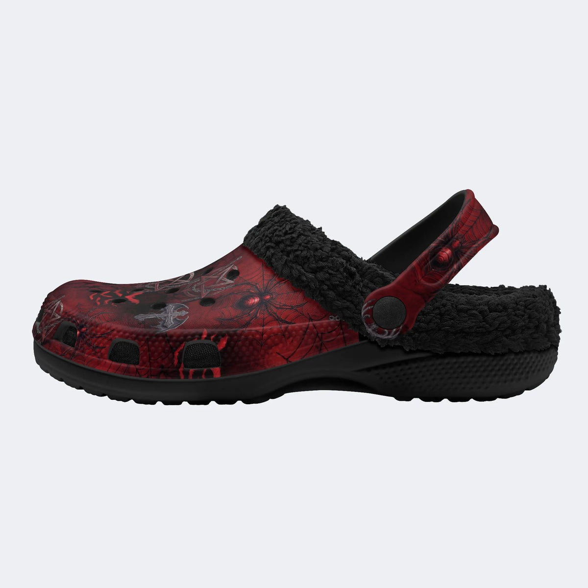 Gothic Red Spider Pentagram Spider Web - Fur Lined Slippers/Sandals