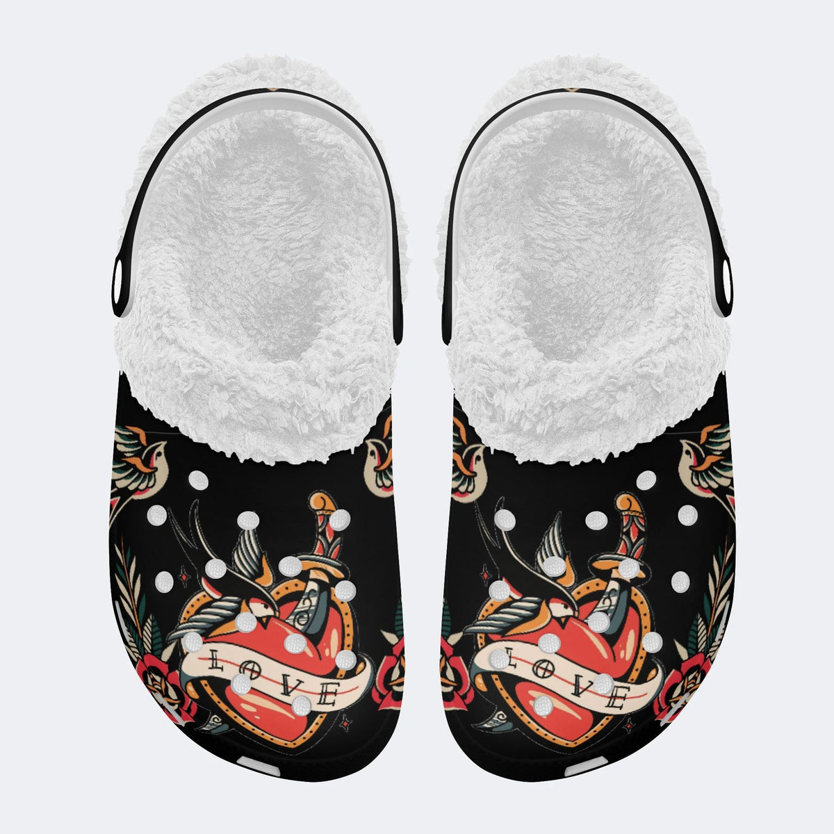 Love Pain Print - Fur Lined Slippers/Sandals