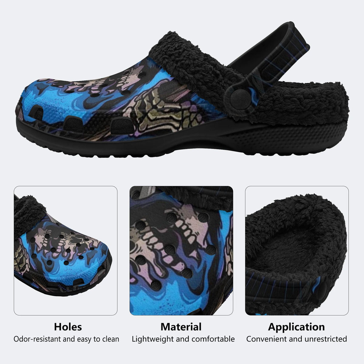 Blue Wave Skull - Fur Lined Slippers/Sandals
