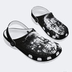 Unisex Black Metal Pinhead Print - Fur Lined Slippers/Sandals