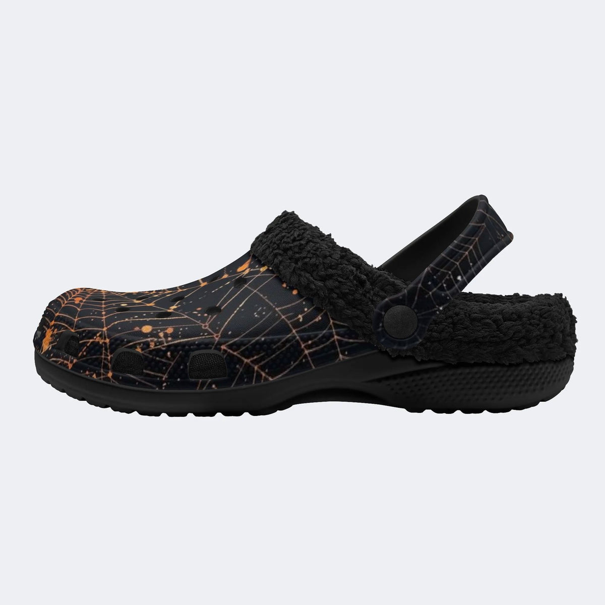 Gothic Golden Spiderweb‑Fur Lined Slippers Sandals