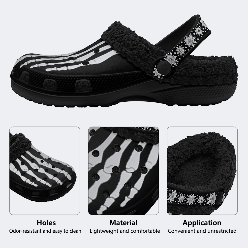 Skeleton Toes Skull Print - Fur Lined Slippers