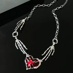 Gothic Style Hand Bone Heart Necklace