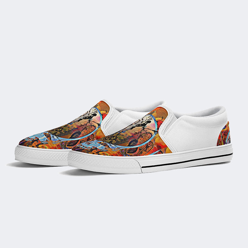 Unisex Tie Dye Skull Graphic Print - Slip On Shoes