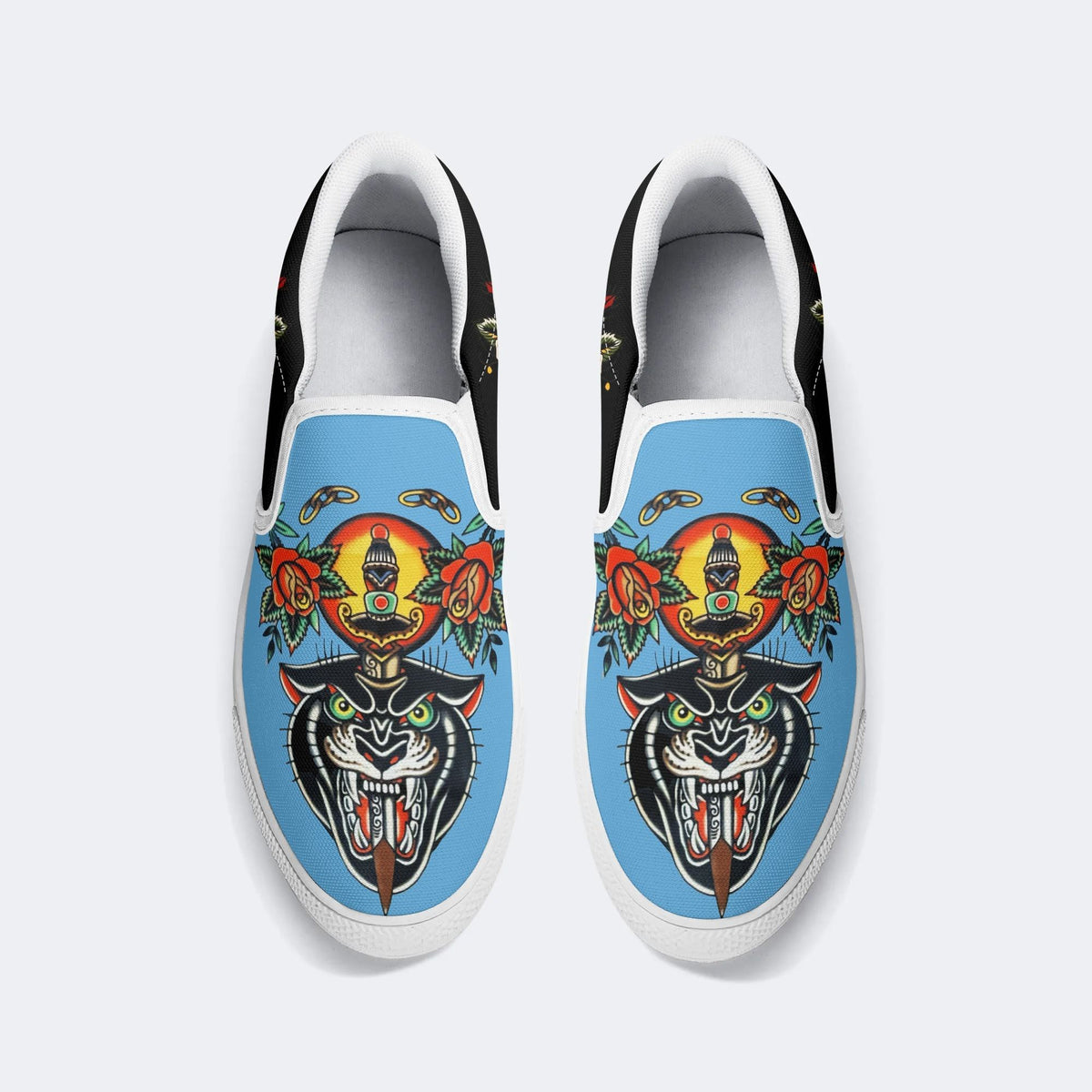 Black Panther And Sword Print - Slip On Shoes