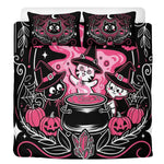 Pumpkin Witch Kitten Print - Three Piece Bedding Set