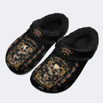 Traditional Skull & Panther Print - Removable Fur Lined Slippers/Sandals