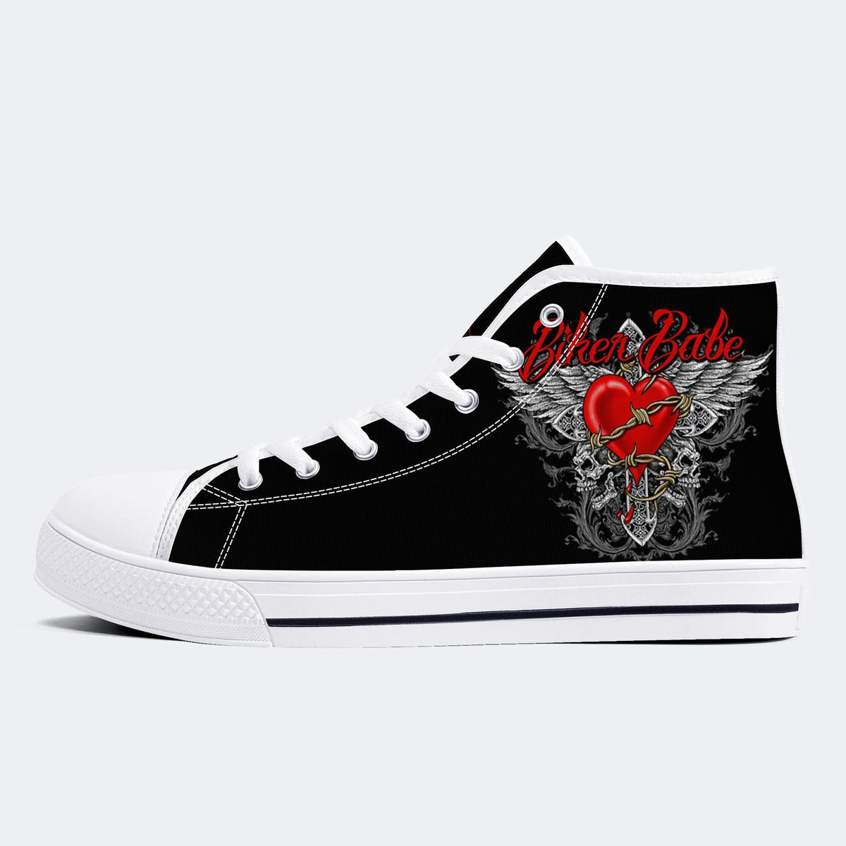 Biker Babe Heart Print - High Top Canvas