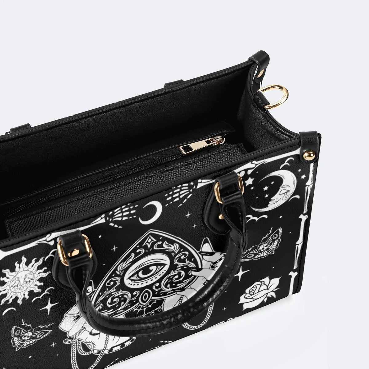 Poker Eyes And Moth Print - Leather Handbag