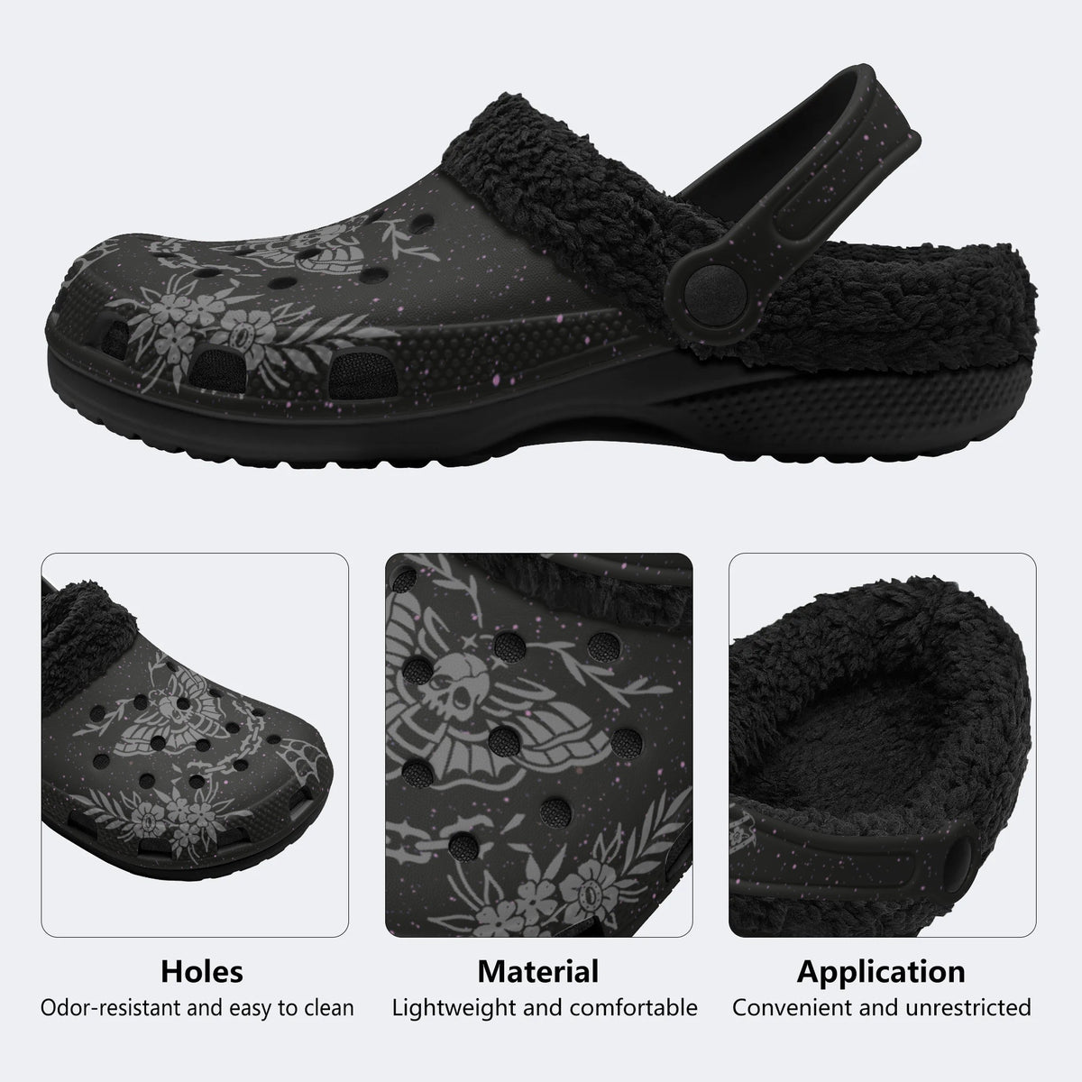 Death Moth Vintage Print - Fur Lined Slippers/Sandals