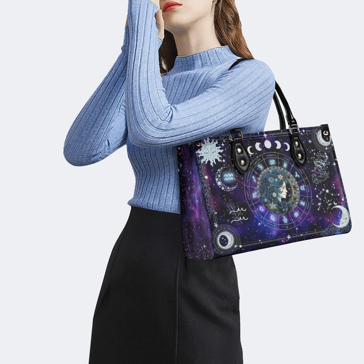 Aquarius Starry Sky - Leather Handbag