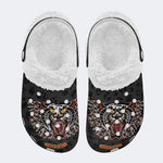 Classic Panther & Skull Print - Fur Lined Slippers/Sandals