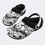 Gothic Bat Skull Rose - Fur Lined Slippers/Sandals