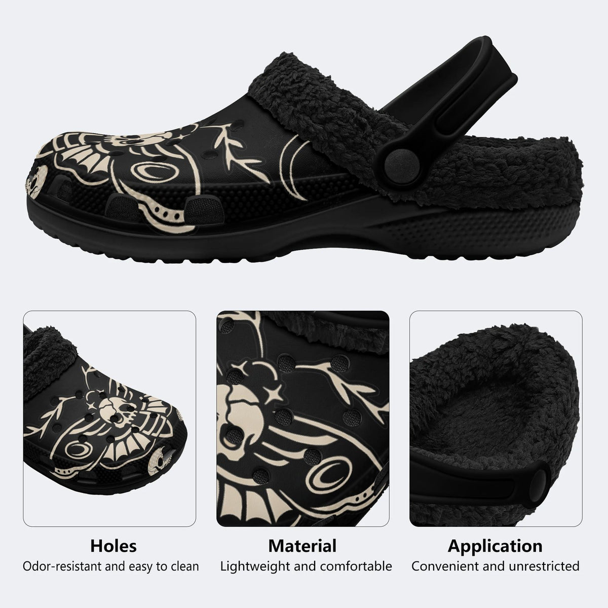 Occult Moth Skull Crescent - Fur Lined Slippers/Sandals