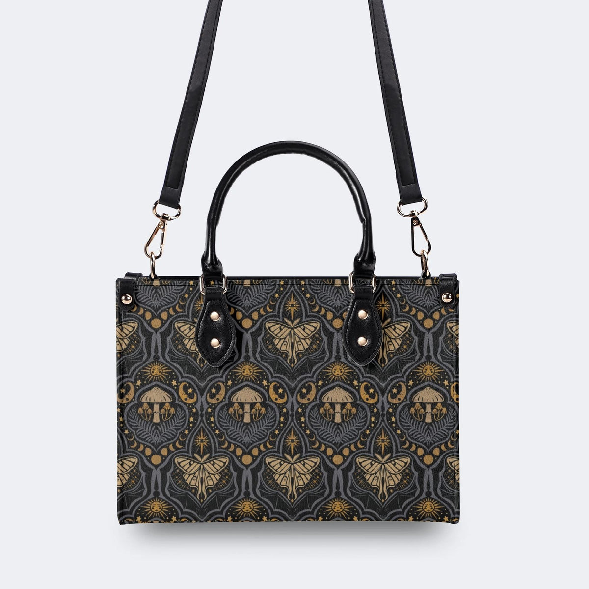 Starry Sky And Moth Print - Leather Handbag