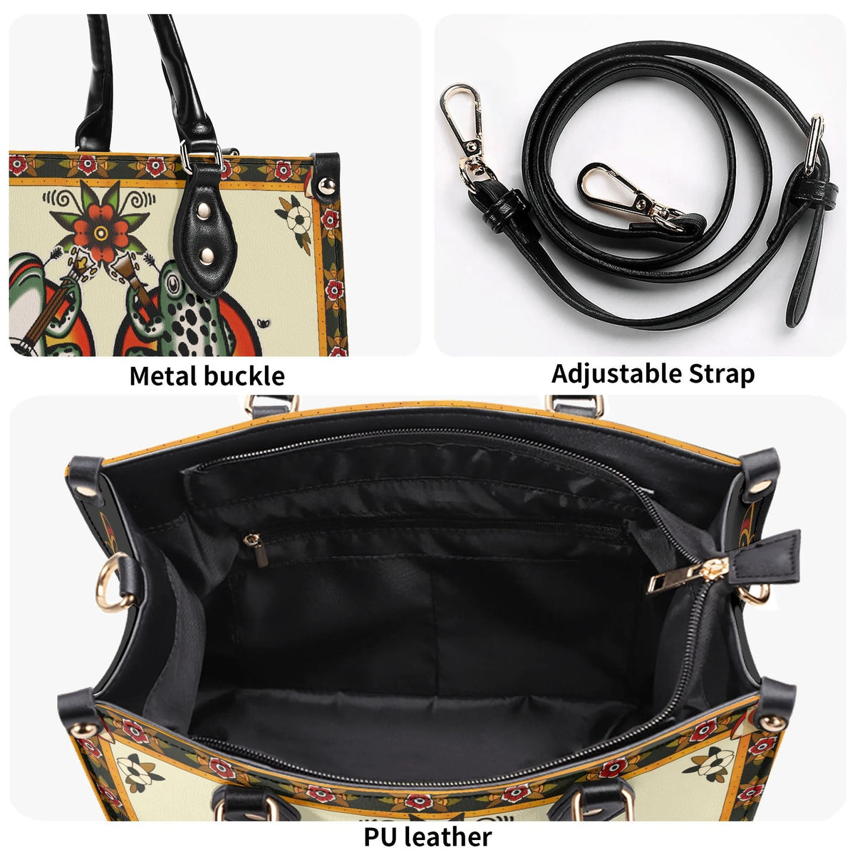 Old School Rock Frog Print - Leather Handbag