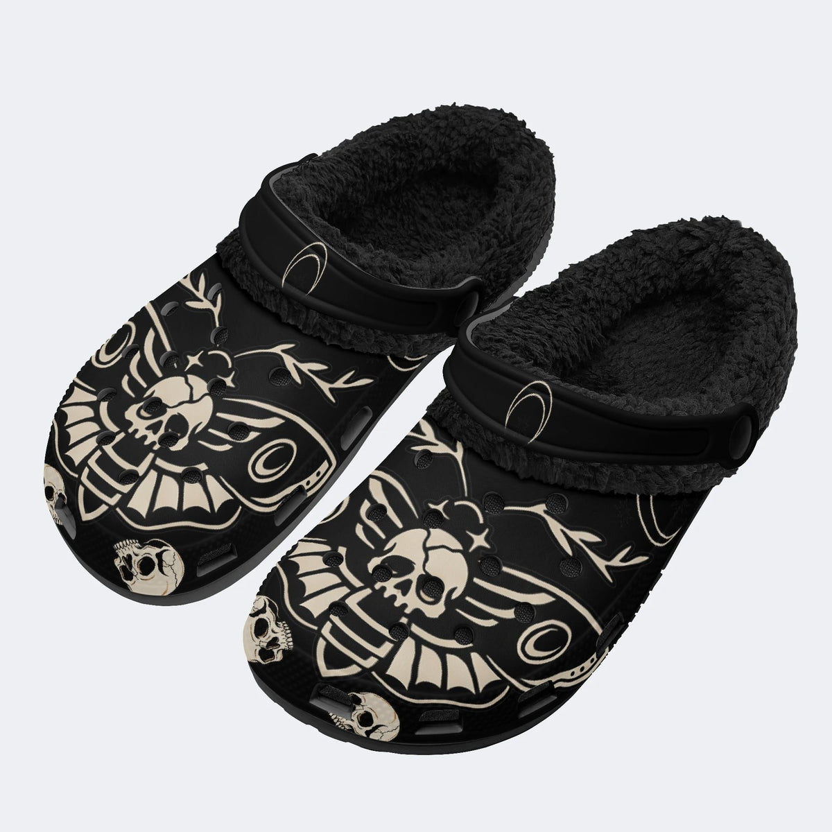 Occult Moth Skull Crescent - Fur Lined Slippers/Sandals