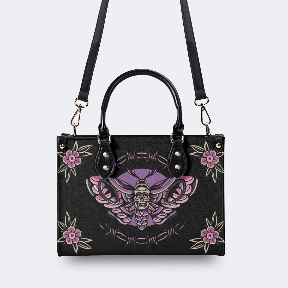 Purple Death Moth Print - Leather Handbag